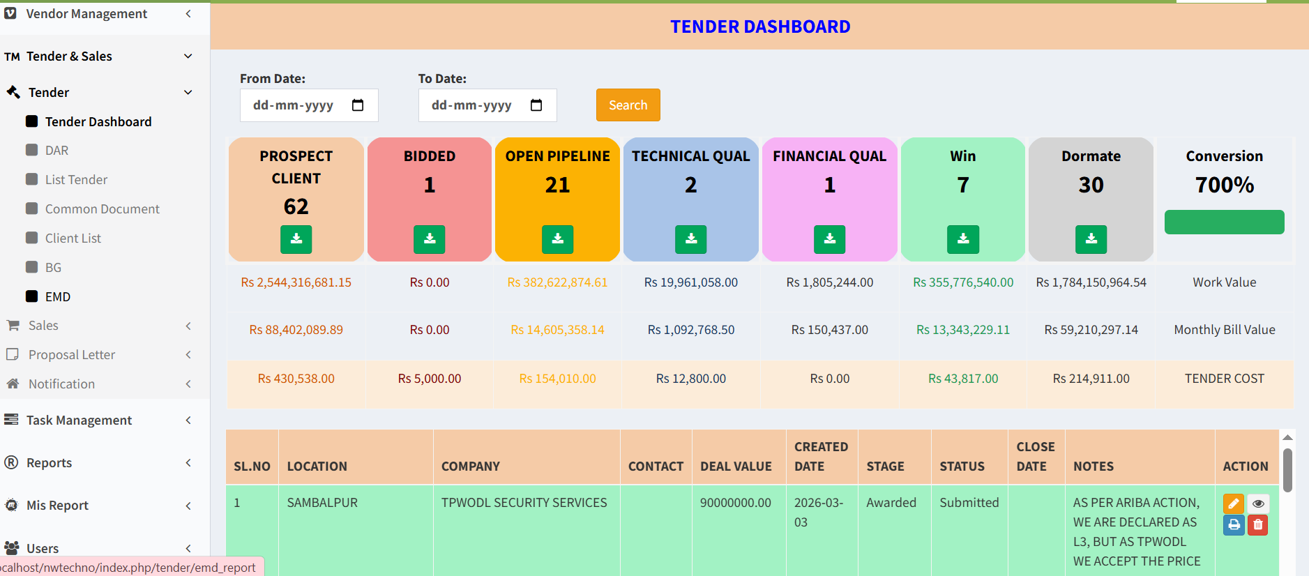 Tender & Task Management